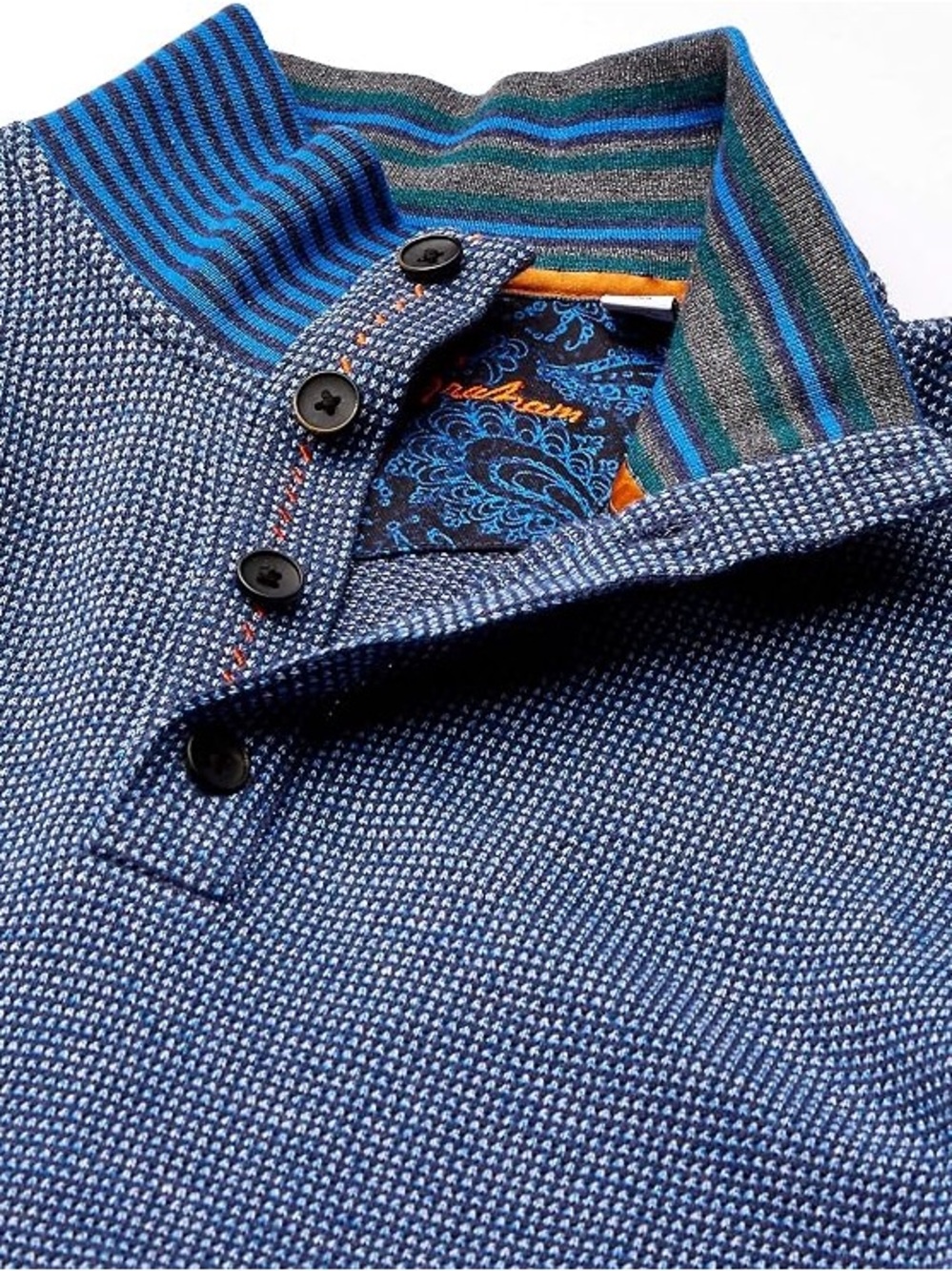 Robert Graham Blue Textured Short with Striped Collar